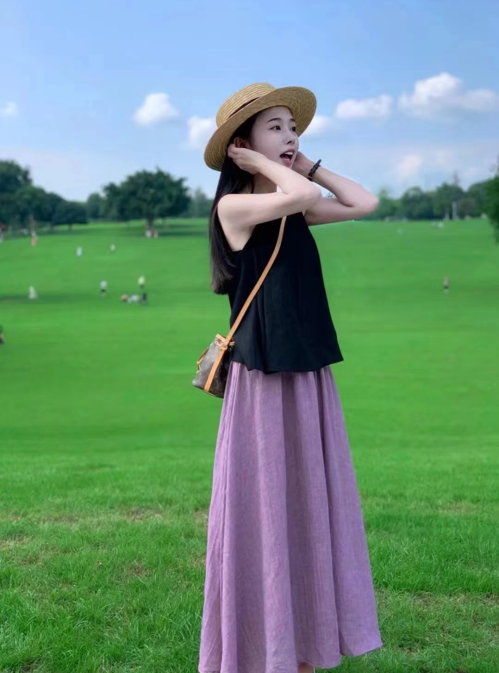 Purple summer short skirt show young fashion tops 2pcs set