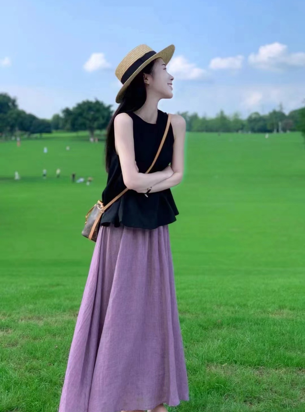 Purple summer short skirt show young fashion tops 2pcs set