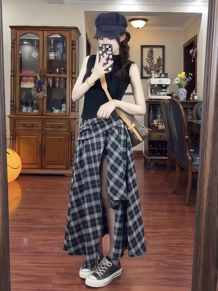 Show young tops split vest 2pcs set for women