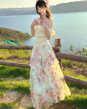 Summer irregular beading sweater printing cake tops