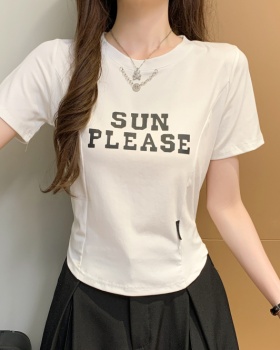 Printing letters metal short sleeve slim T-shirt