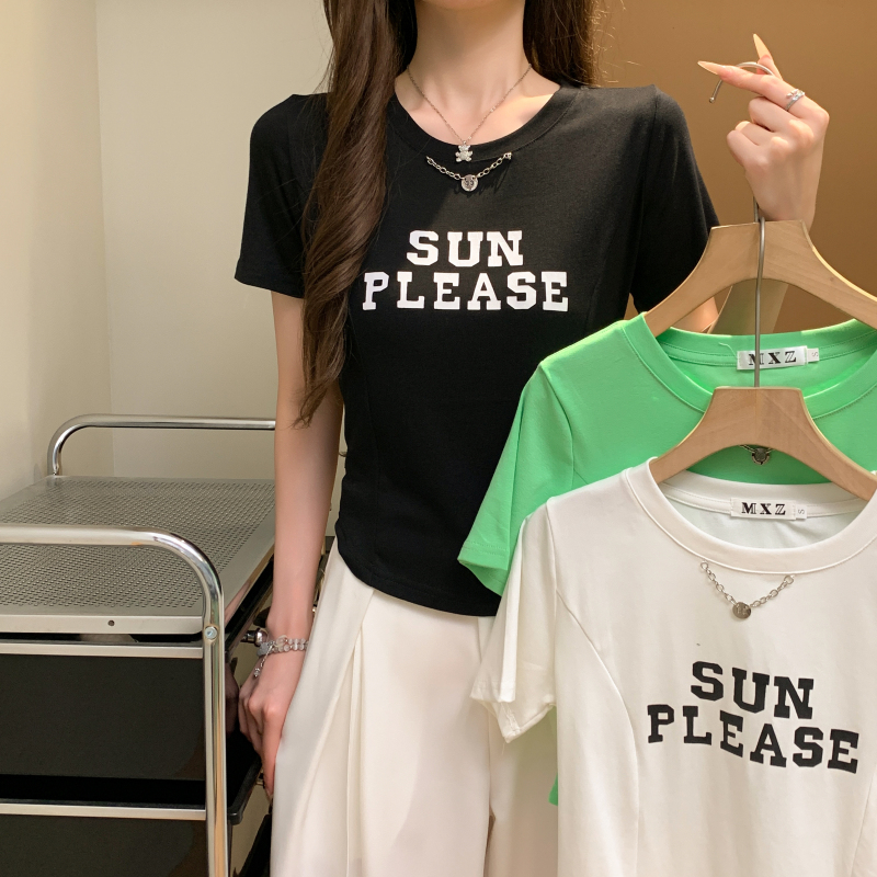 Printing letters metal short sleeve slim T-shirt