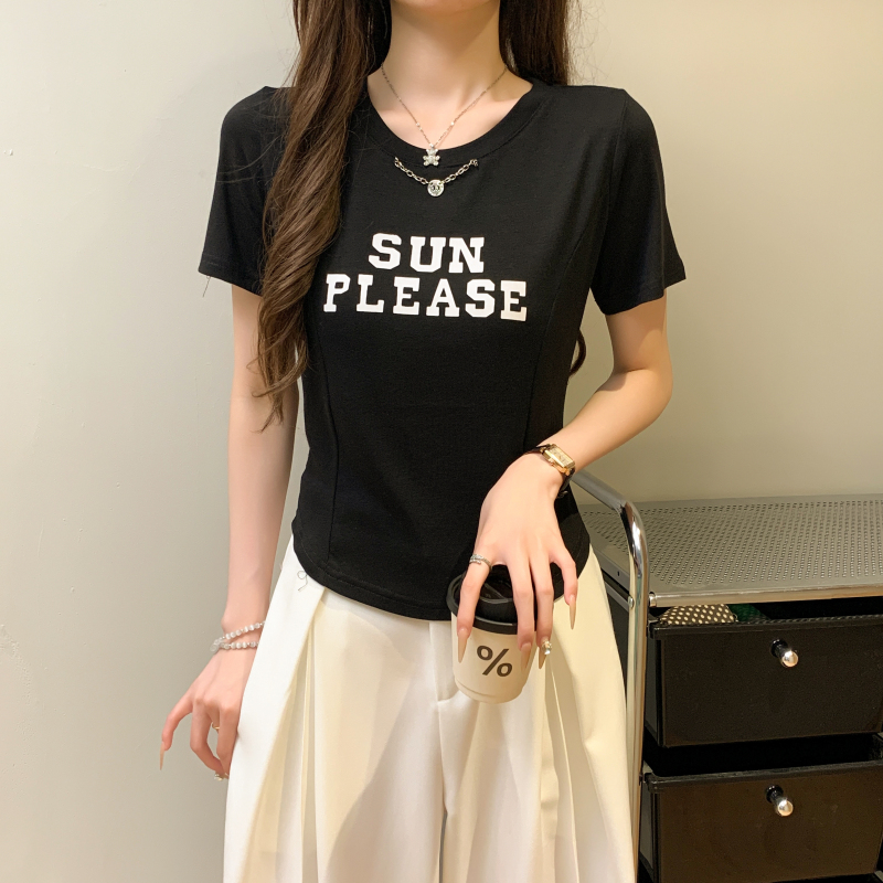 Printing letters metal short sleeve slim T-shirt