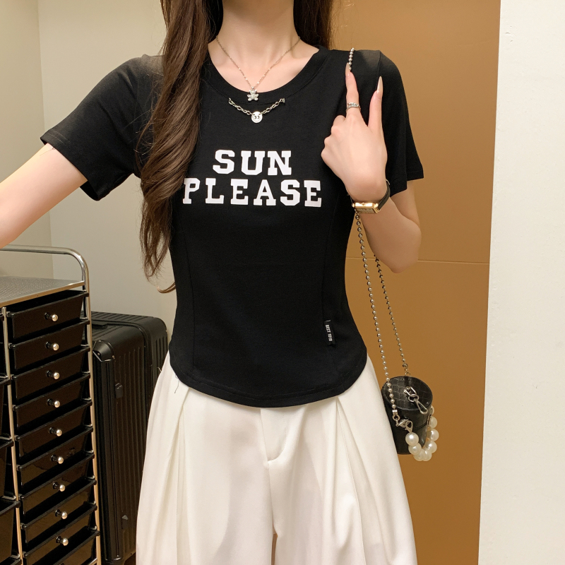 Printing letters metal short sleeve slim T-shirt