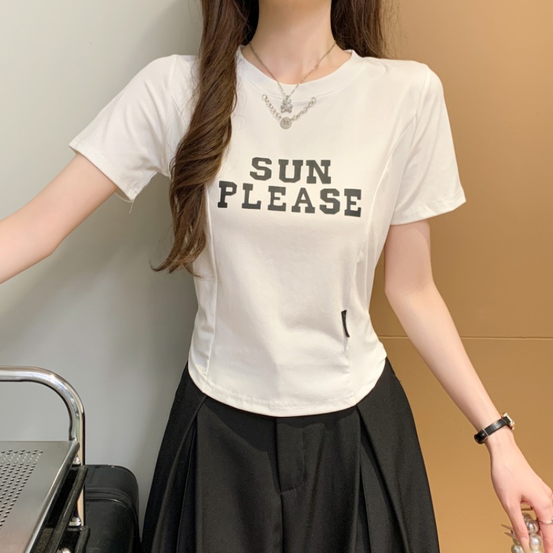 Printing letters metal short sleeve slim T-shirt