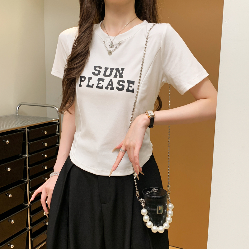 Printing letters metal short sleeve slim T-shirt
