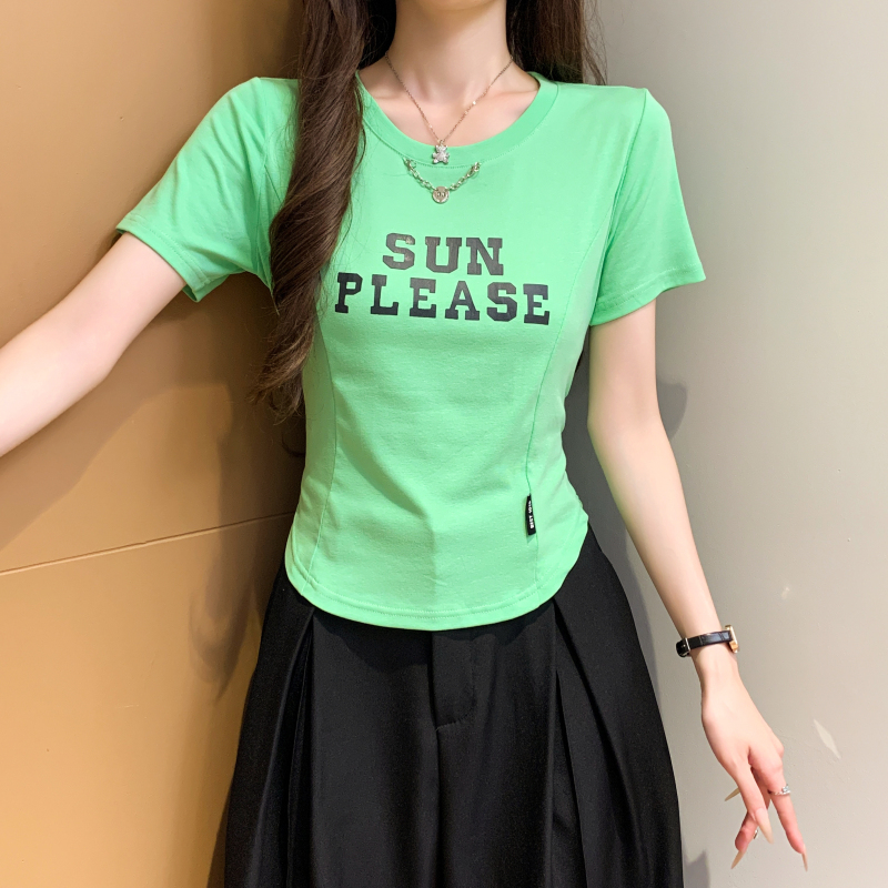 Printing letters metal short sleeve slim T-shirt