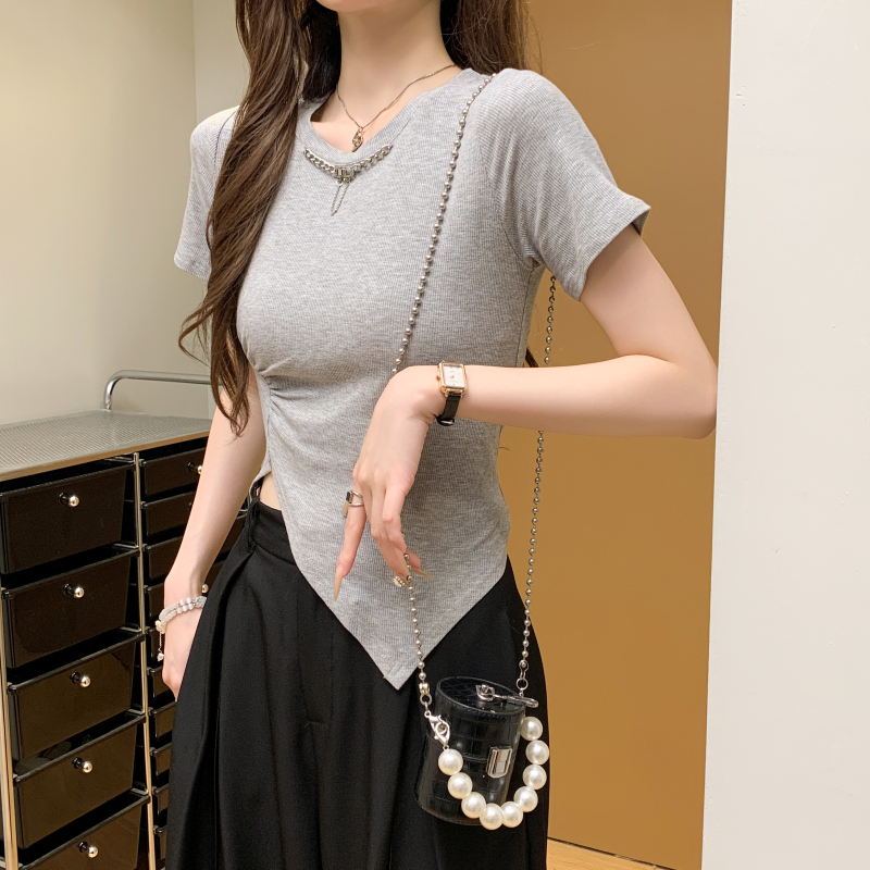 Irregular Korean style T-shirt Western style tops for women