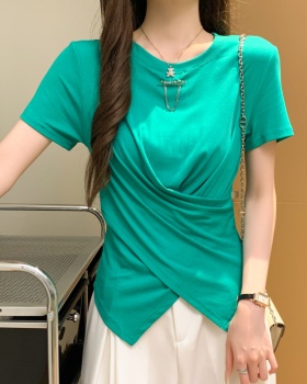 Green short sleeve pullover tops cross summer T-shirt