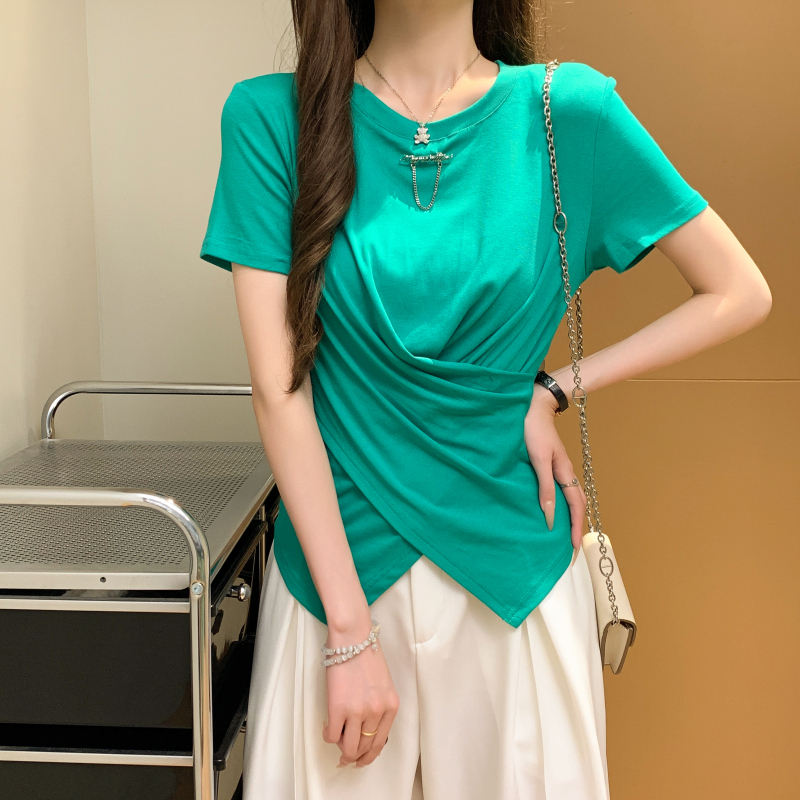 Green short sleeve pullover tops cross summer T-shirt