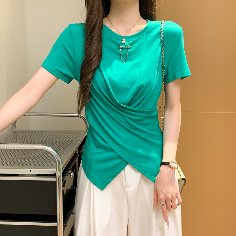 Green short sleeve pullover tops cross summer T-shirt