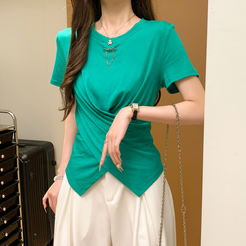Green short sleeve pullover tops cross summer T-shirt