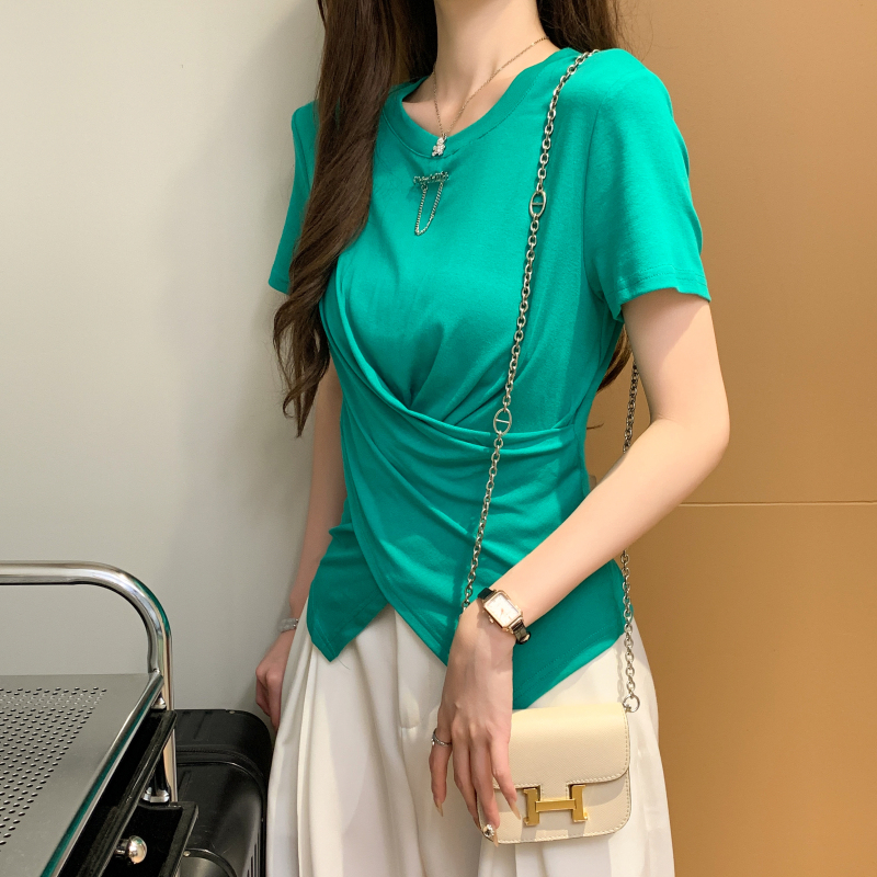 Green short sleeve pullover tops cross summer T-shirt