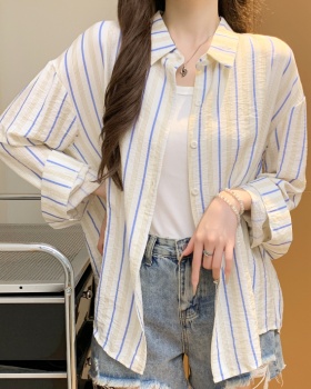 Summer sunscreen Korean style shirts lazy stripe thin shirt