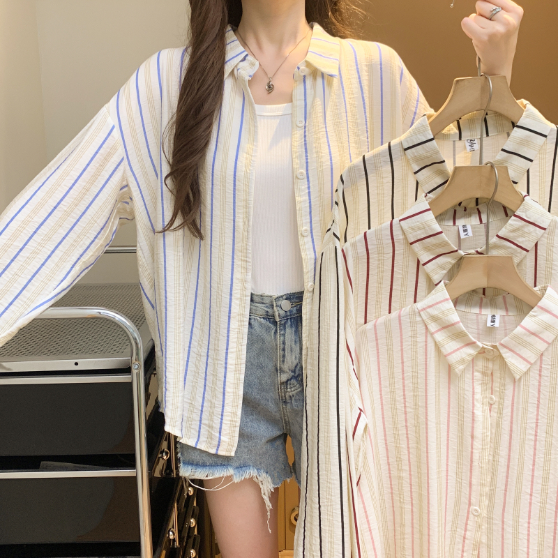 Summer sunscreen Korean style shirts lazy stripe thin shirt