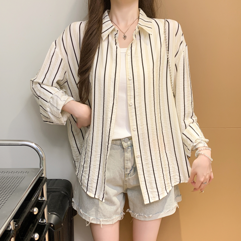 Summer sunscreen Korean style shirts lazy stripe thin shirt