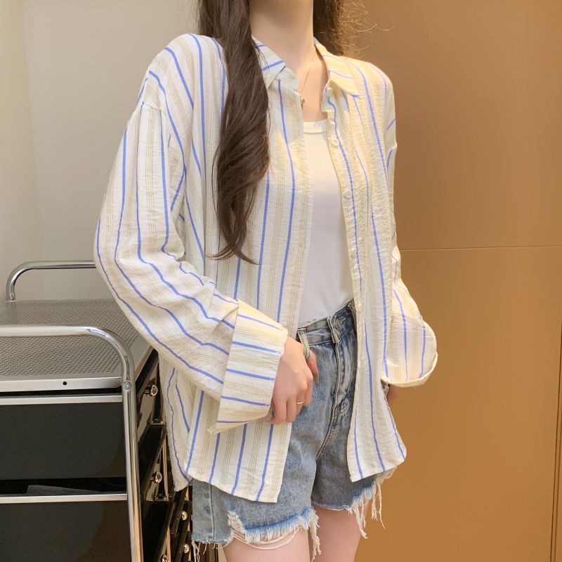 Summer sunscreen Korean style shirts lazy stripe thin shirt