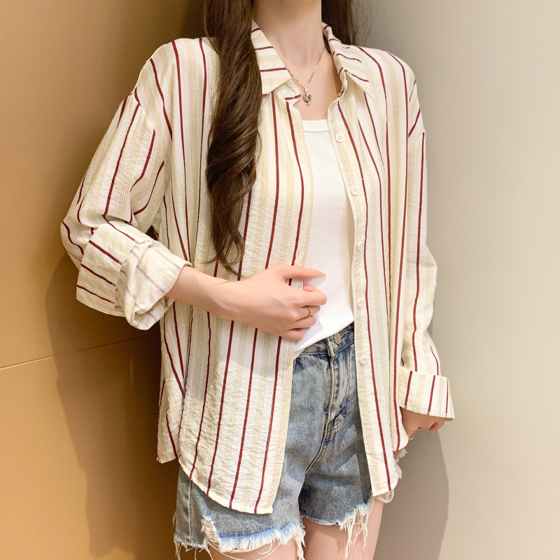 Summer sunscreen Korean style shirts lazy stripe thin shirt