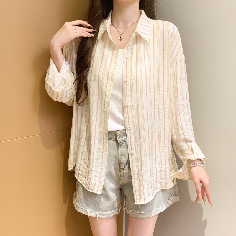 Summer sunscreen Korean style shirts lazy stripe thin shirt