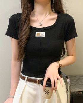 Square collar tops short sleeve T-shirt for women