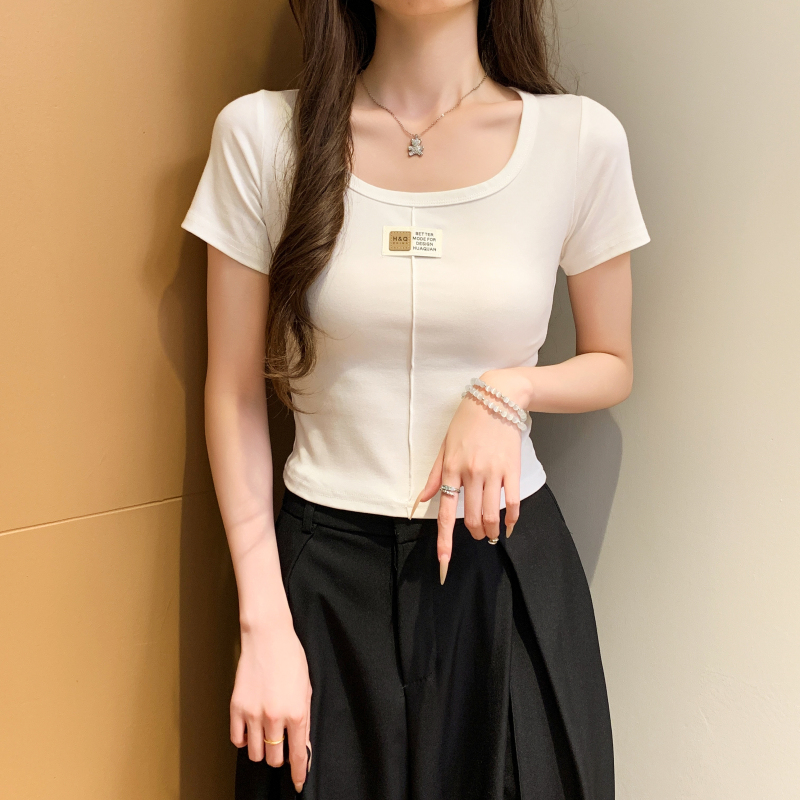 Square collar tops short sleeve T-shirt for women