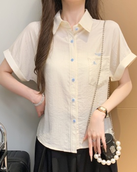 Casual mixed colors buckle shirt short sleeve loose tops