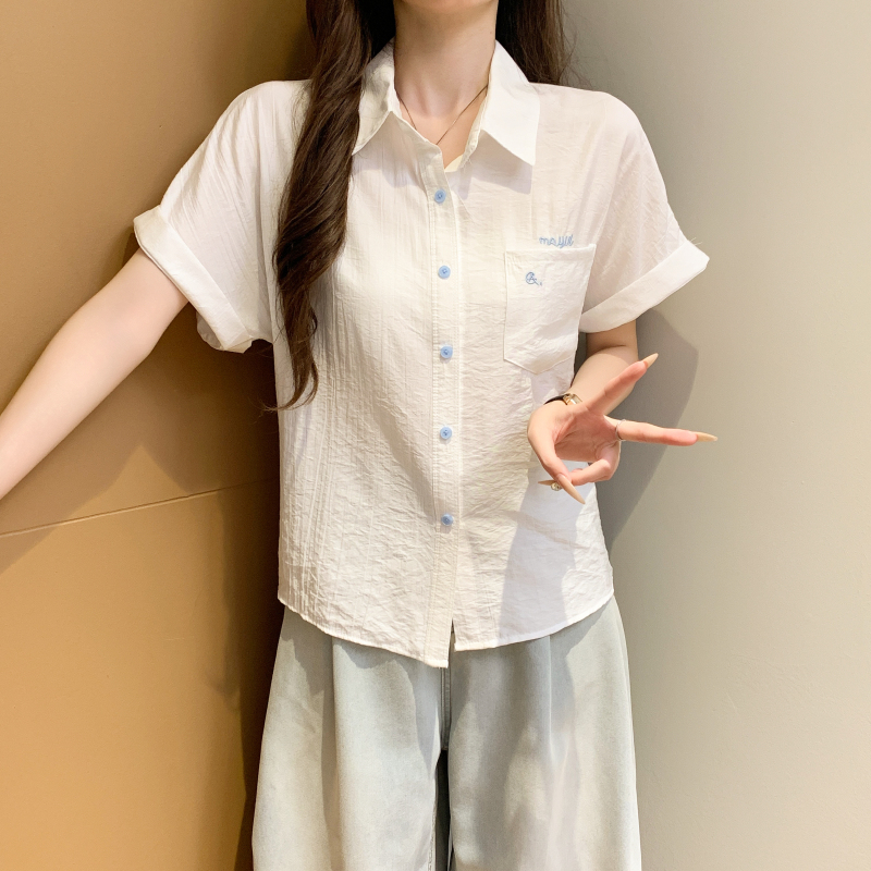 Casual mixed colors buckle shirt short sleeve loose tops
