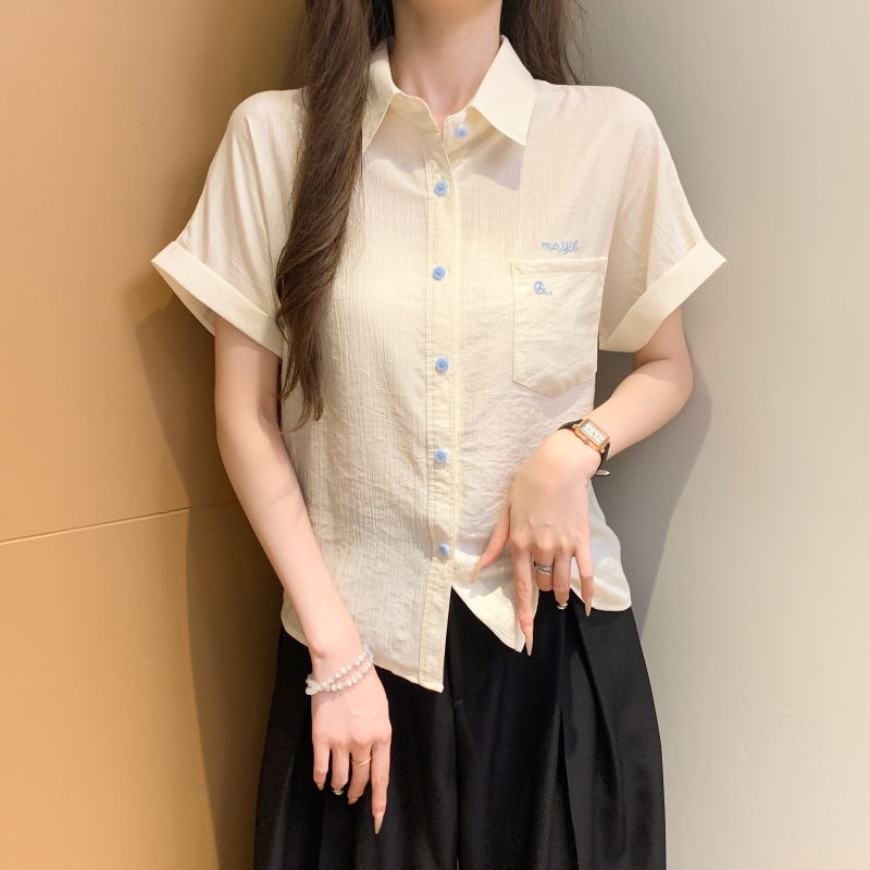 Casual mixed colors buckle shirt short sleeve loose tops