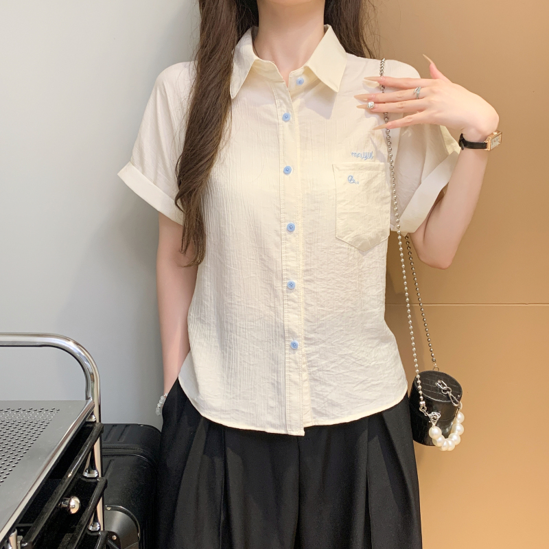 Casual mixed colors buckle shirt short sleeve loose tops