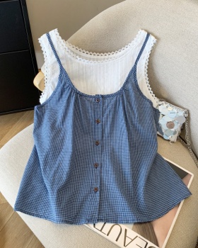 Korean style plaid vest sling tops 2pcs set for women