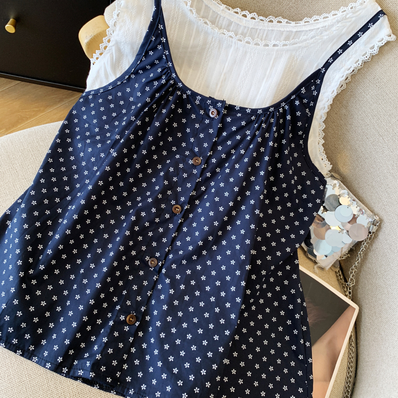 Korean style plaid vest sling tops 2pcs set for women
