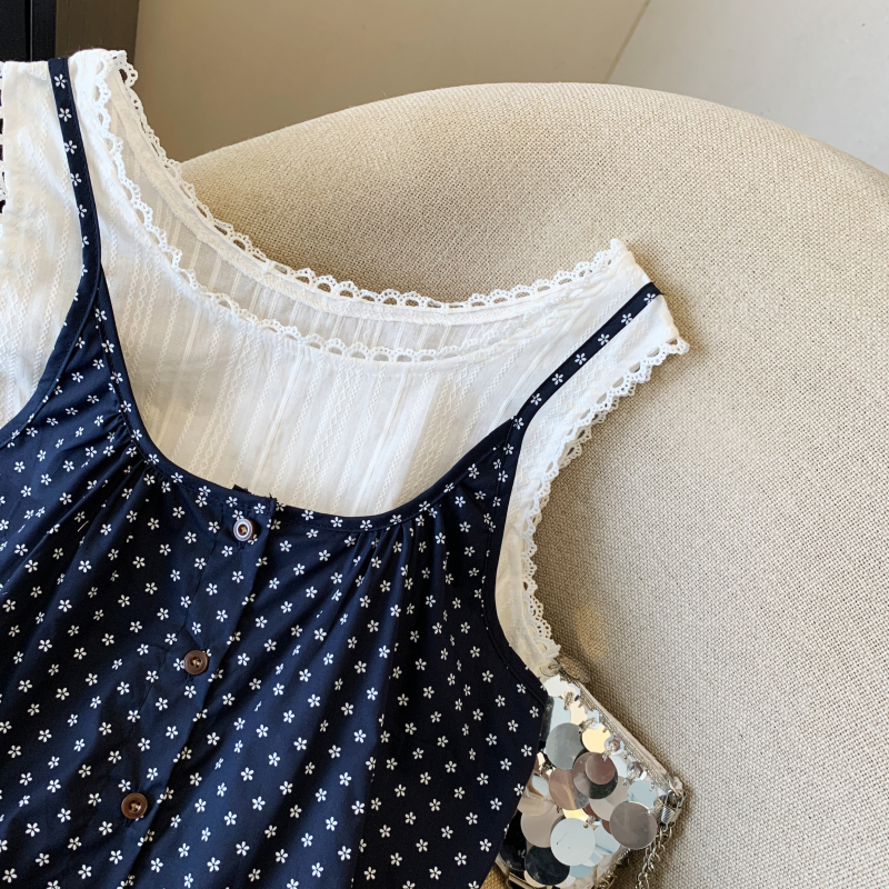 Korean style plaid vest sling tops 2pcs set for women