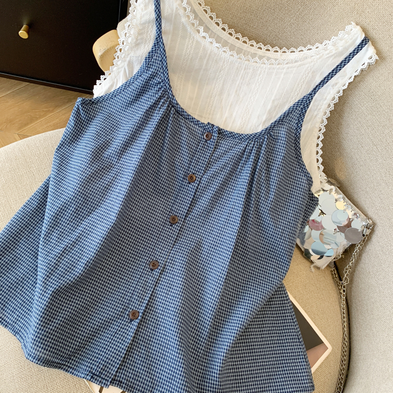 Korean style plaid vest sling tops 2pcs set for women