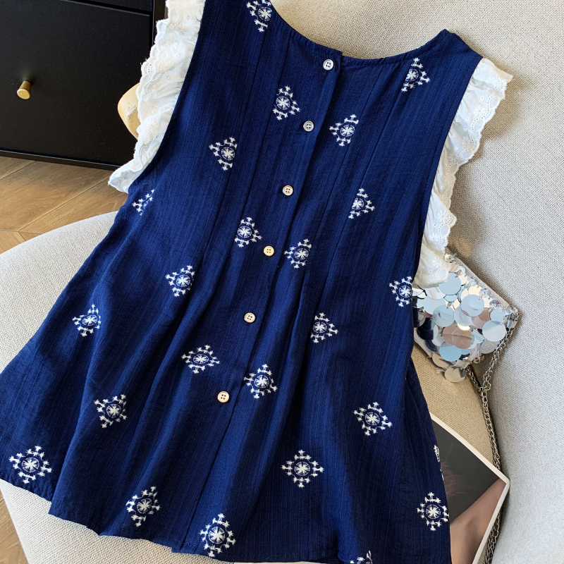 National style embroidery vest pattern tops