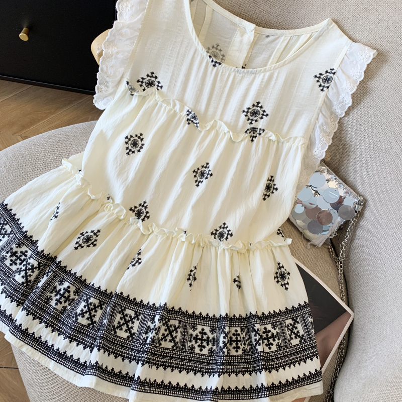 National style embroidery vest pattern tops