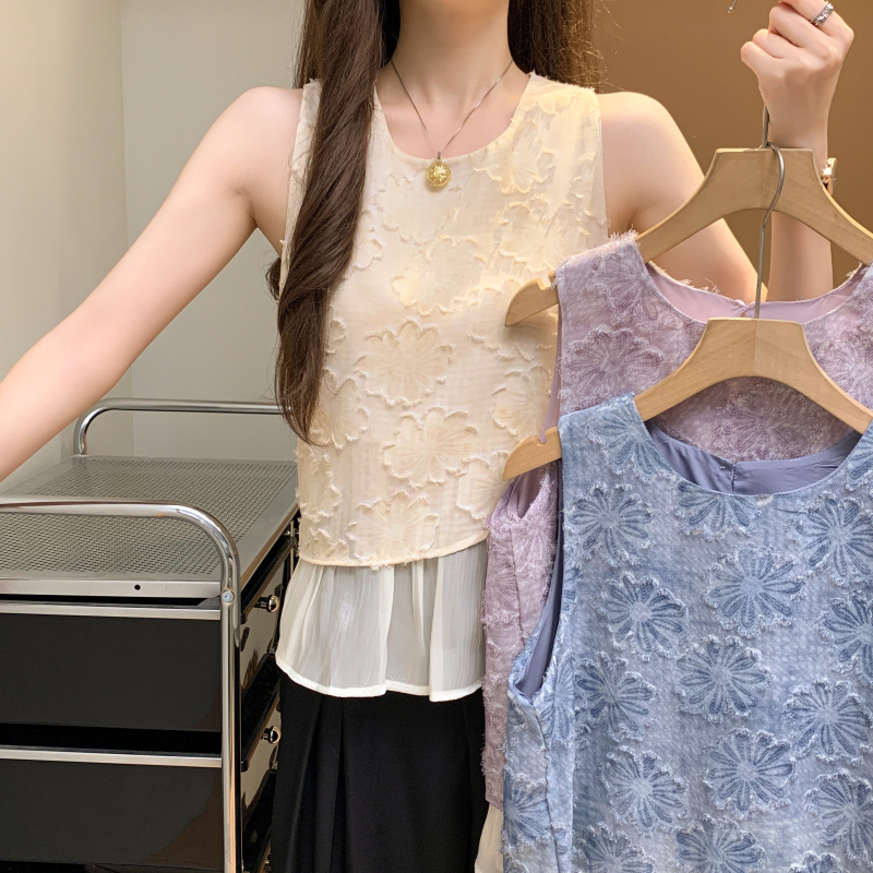 Sleeveless hollow waistcoat splice tops for women