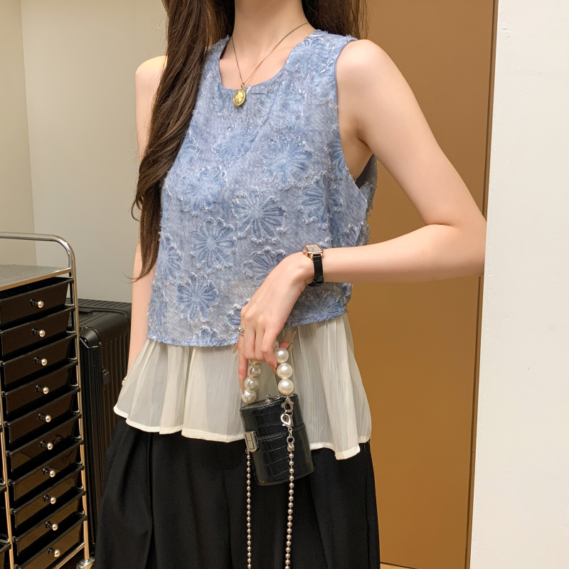 Sleeveless hollow waistcoat splice tops for women
