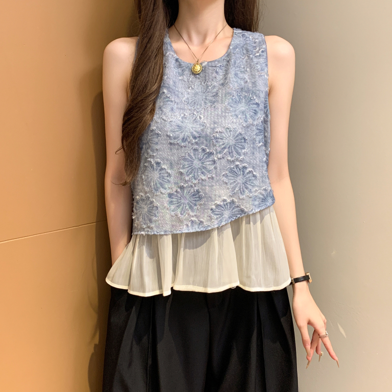 Sleeveless hollow waistcoat splice tops for women