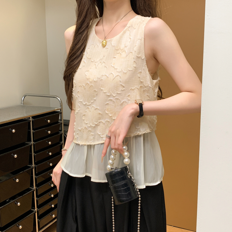 Sleeveless hollow waistcoat splice tops for women