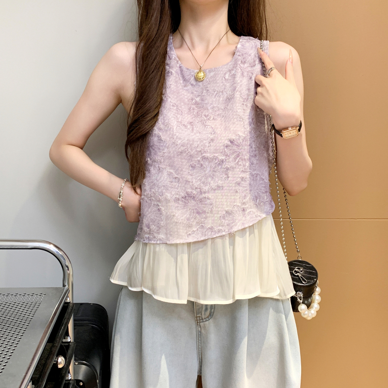 Sleeveless hollow waistcoat splice tops for women
