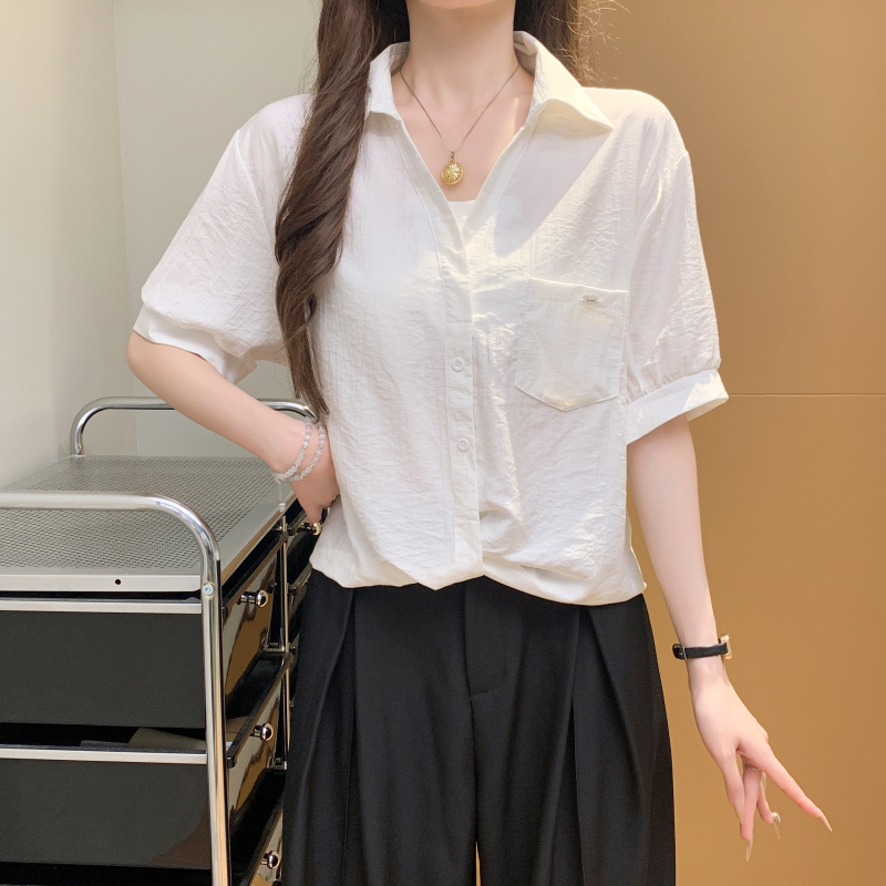Pseudo-two summer shirt Western style tops for women