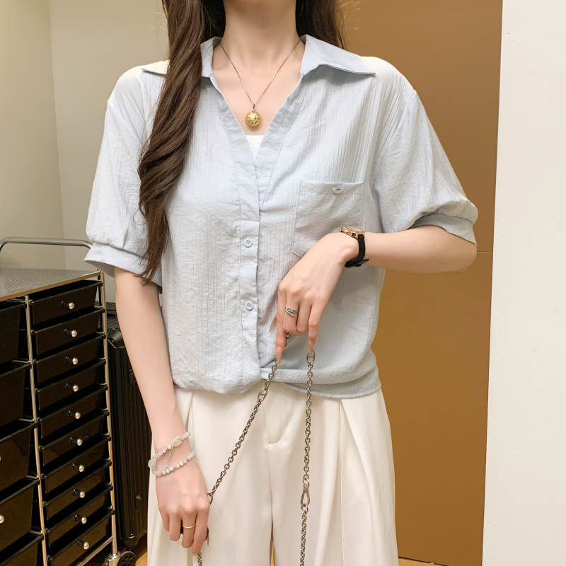 Pseudo-two summer shirt Western style tops for women