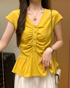 Fashion buckle shirt all-match slim tops for women