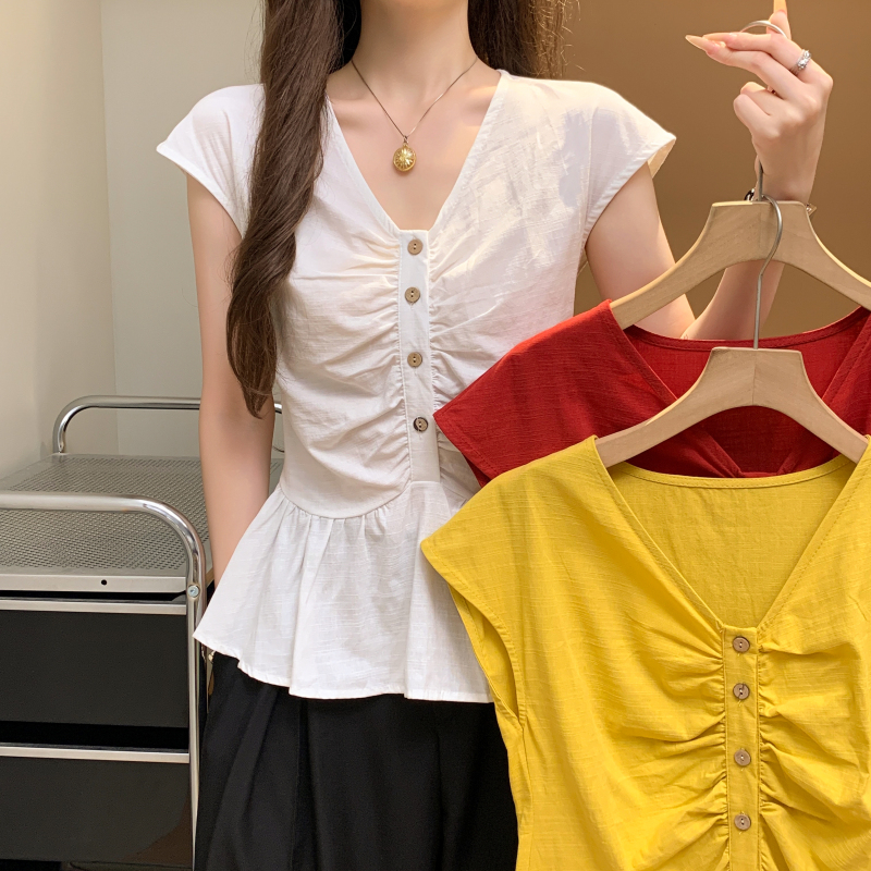 Fashion buckle shirt all-match slim tops for women