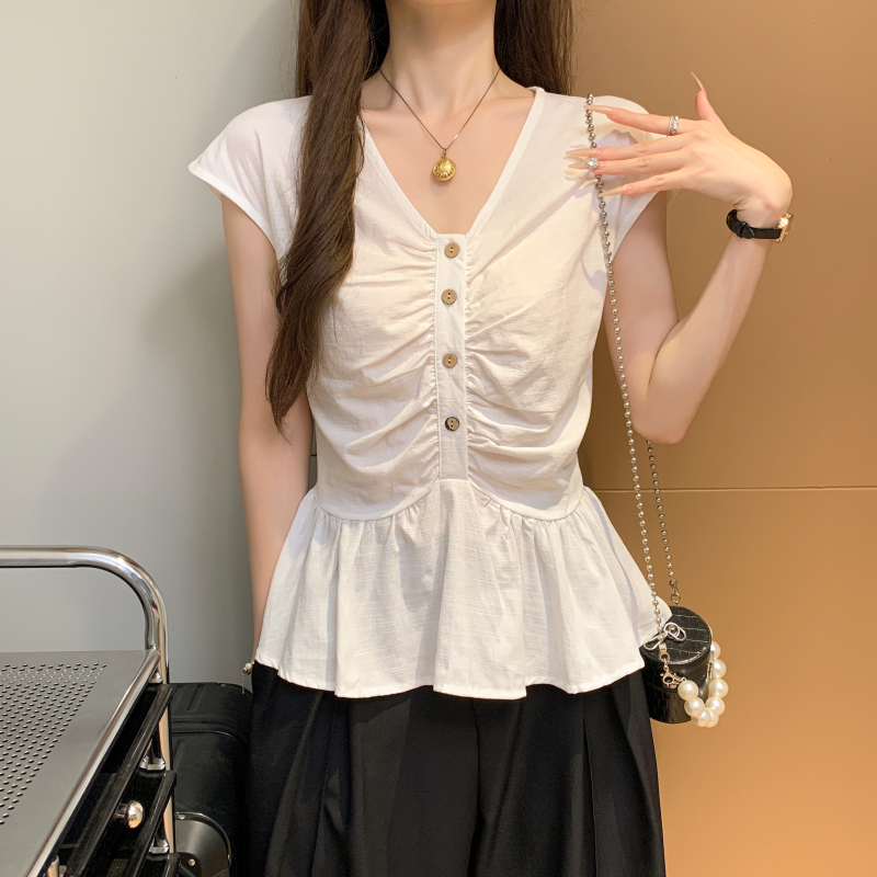 Fashion buckle shirt all-match slim tops for women