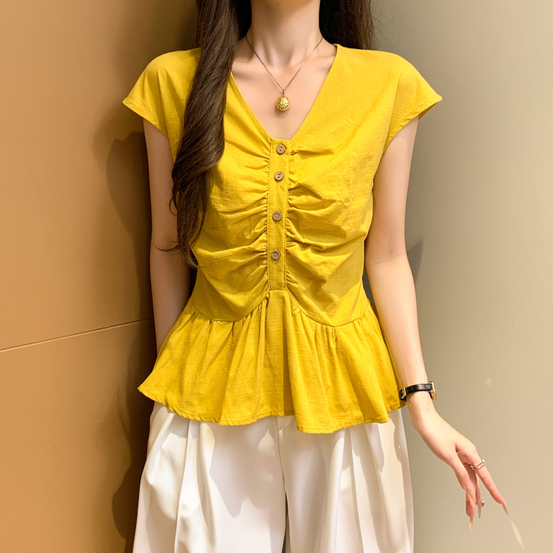 Fashion buckle shirt all-match slim tops for women