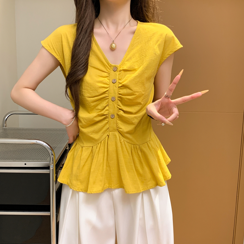 Fashion buckle shirt all-match slim tops for women