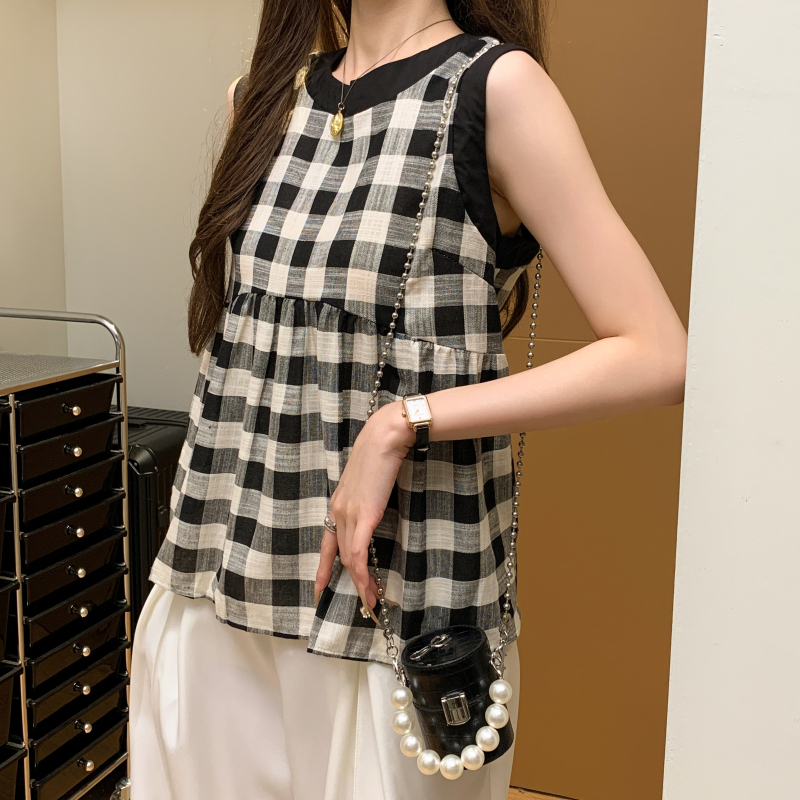 Unique France style vest sleeveless doll shirt for women