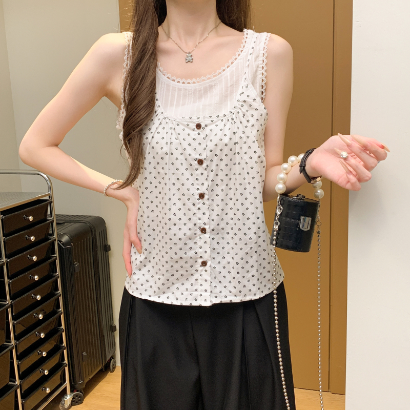 Plaid sling tops Korean style summer vest 2pcs set for women