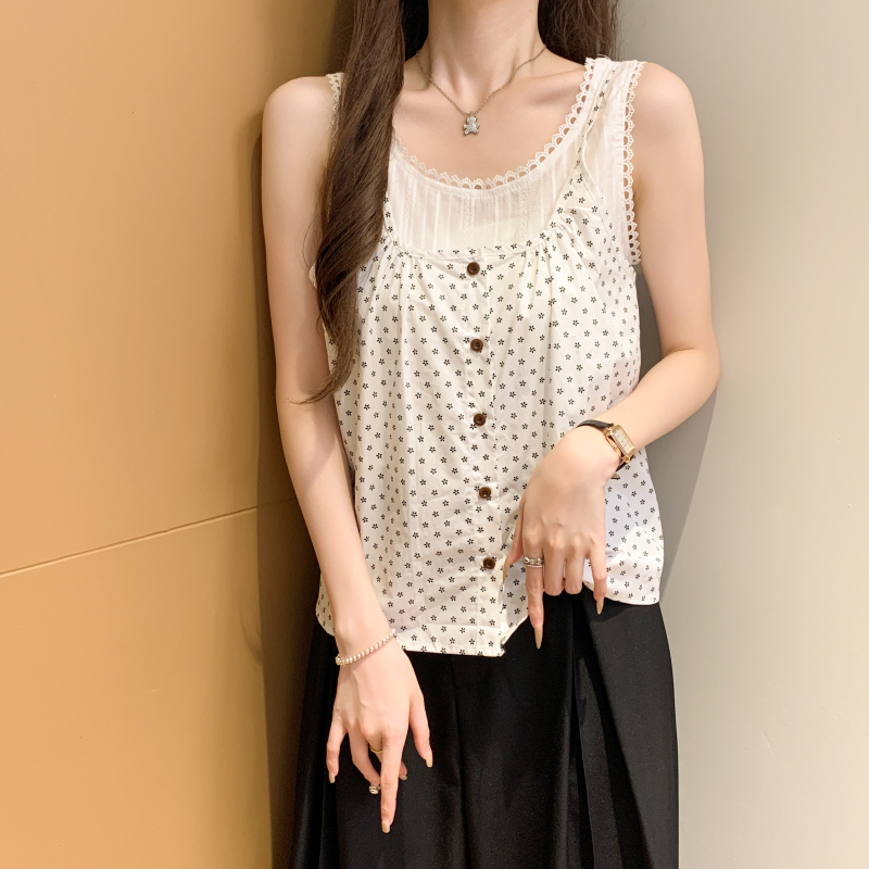 Plaid sling tops Korean style summer vest 2pcs set for women
